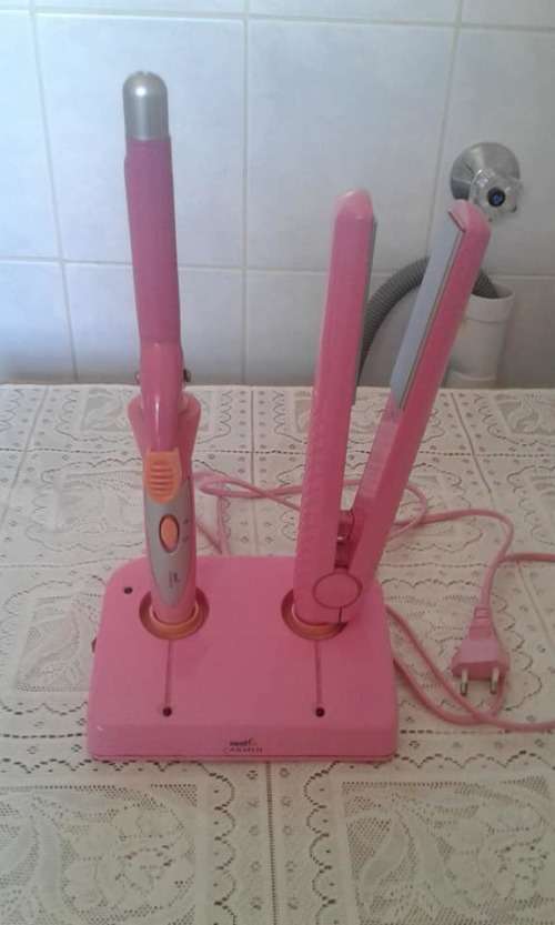 Carmen Pink Flat Iron and Curling Tong on charger