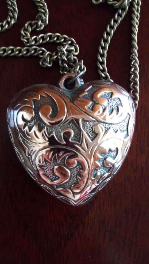 Magnificent! A Huge Bronze Heart Pendant on Brass Chain. 30mm x 35mm