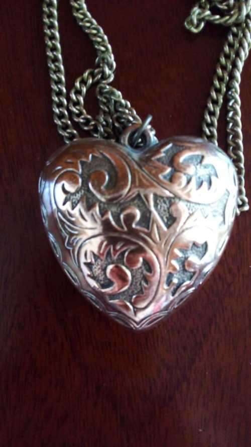 Magnificent! A Huge Bronze Heart Pendant on Brass Chain. 30mm x 35mm