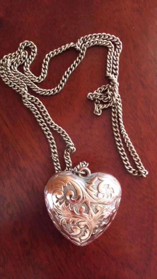 Magnificent! A Huge Bronze Heart Pendant on Brass Chain. 30mm x 35mm