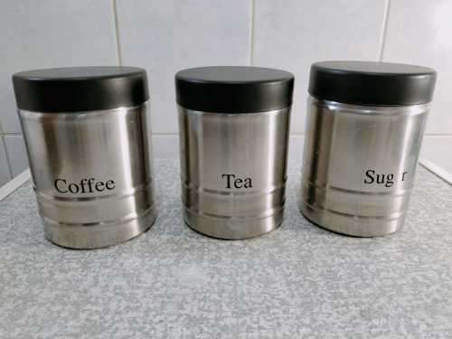 Set of 3 Stainless Steel Coffee, Tea and Sugar Canisters