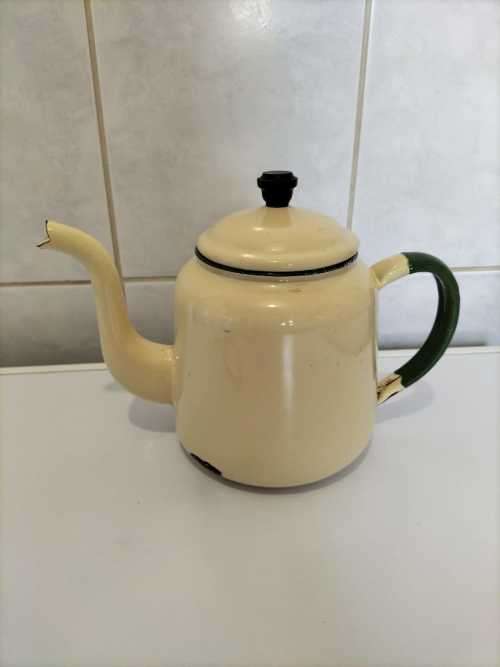 Small Vintage Enamel Tea Pot with Lid
