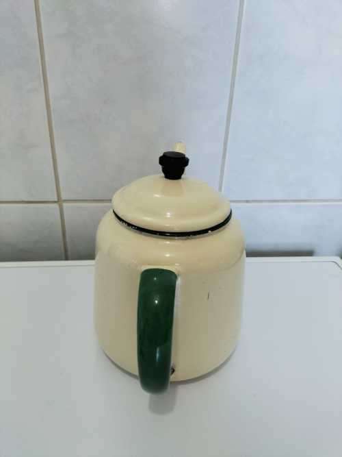 Small Vintage Enamel Tea Pot with Lid