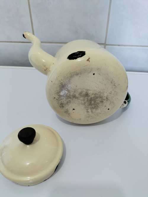 Small Vintage Enamel Tea Pot with Lid
