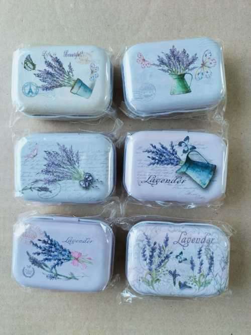 Collection of 6 Still Sealed Lavender Themed Pill/Trinket Metal Tins
