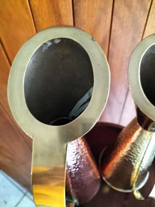 An Absolutely Magnificent Pair of Hammered Brass/CopperJugs