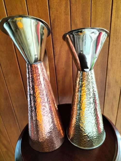 An Absolutely Magnificent Pair of Hammered Brass/CopperJugs