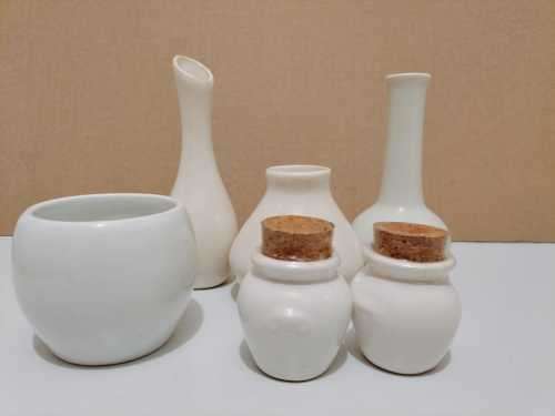 Collection of 6 Small White Porcelain and Ceramic Vases and Holders