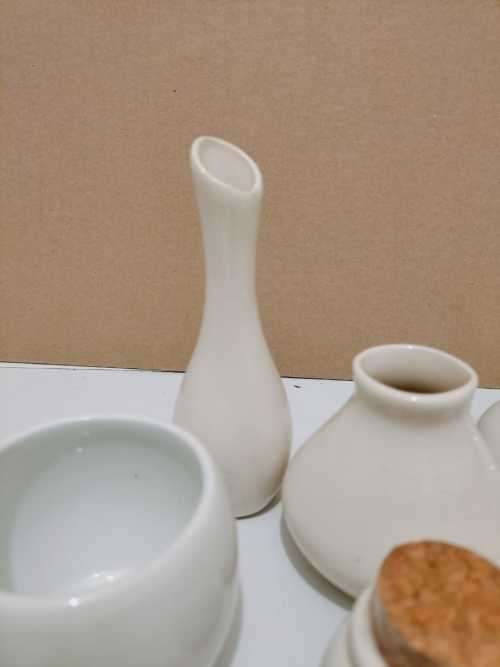 Collection of 6 Small White Porcelain and Ceramic Vases and Holders
