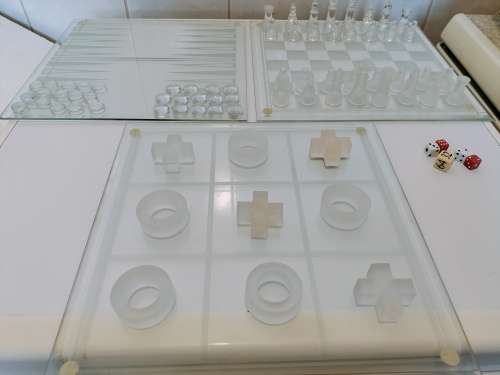 Glass 4 Games Set (2 of 2) (Chess, Tic Tac Toe, Backgammon and Checkers)