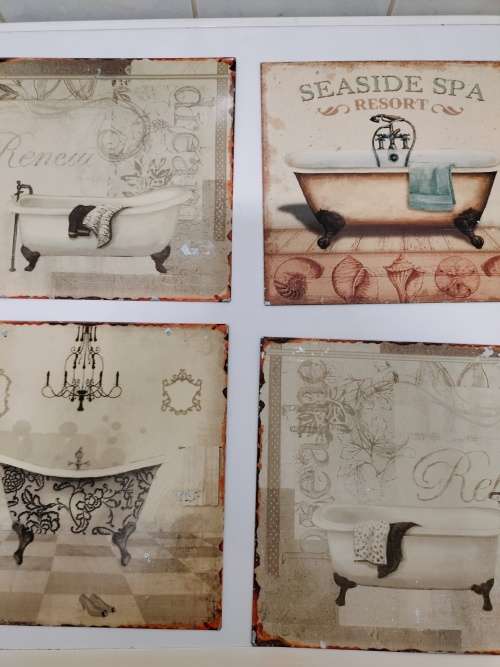 Collection of 4 Vintage Metal Bathroom Decorations