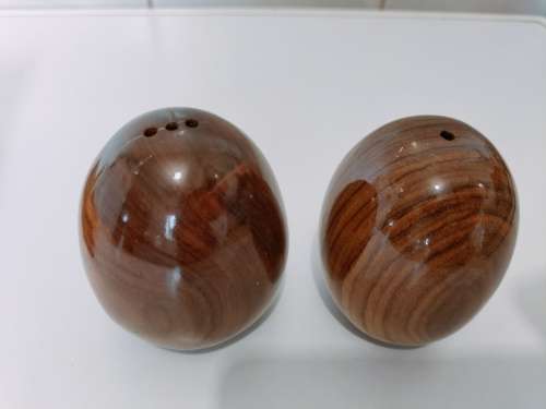 Pair of Wild Olive Wood Salt and Pepper Shakers.