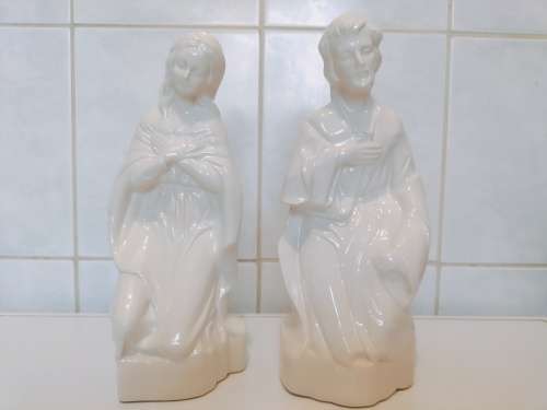 Absolutely Magnificent Handmade White Glazed Porcelain Mary and Joseph