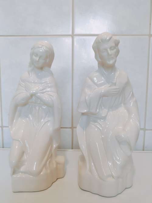 Absolutely Magnificent Handmade White Glazed Porcelain Mary and Joseph