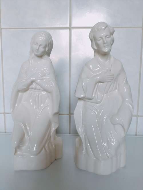 Absolutely Magnificent Handmade White Glazed Porcelain Mary and Joseph
