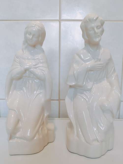 Absolutely Magnificent Handmade White Glazed Porcelain Mary and Joseph