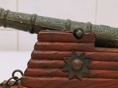 Set of 2 Vintage Cast Iron and Wood Canon Bookends