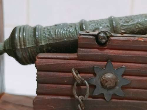 Set of 2 Vintage Cast Iron and Wood Canon Bookends