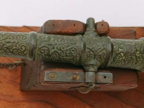 Set of 2 Vintage Cast Iron and Wood Canon Bookends