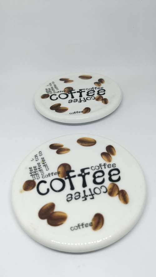 Set of Two Ceramic Coffee Cup Lids/Coasters