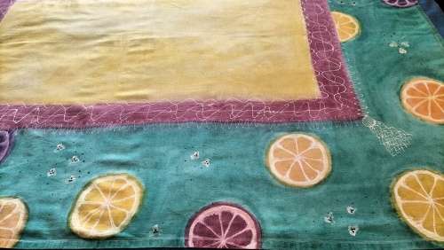 Stunningly Beautiful Hand Painted Table Cloth in Good Condition