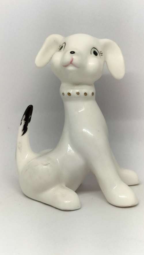 Beautiful Glazed Porcelain Hand Painted Dog Figurine - 10cm