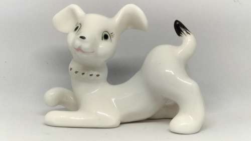 Beautiful Glazed Porcelain Hand Painted Dog Figurine - 7cm