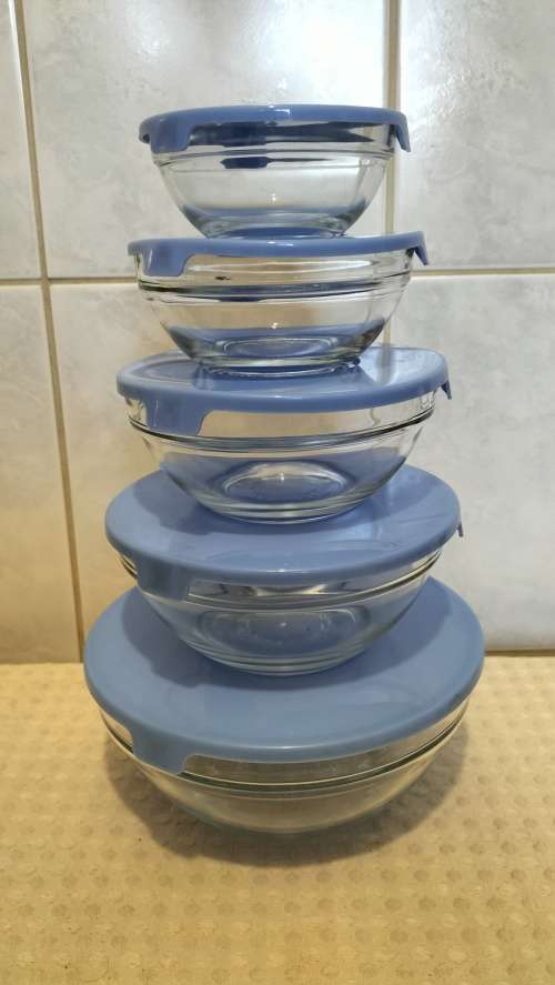 10 Piece Graduated Heat Resistant Glass Bowl Set With Lids - 9cm - 17cm