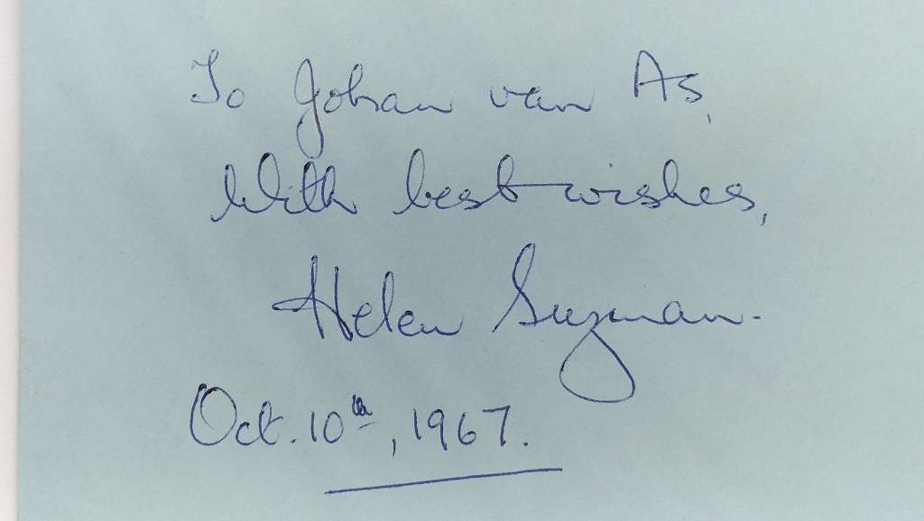 Autograph of Famous Politician And Activist Helen Suzman Circa 1967