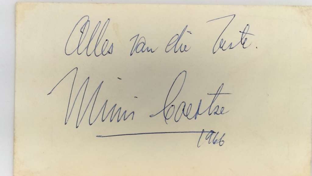 Autograph Of Opera Legend And Kammersangerin Mimi Coertse Circa 1960