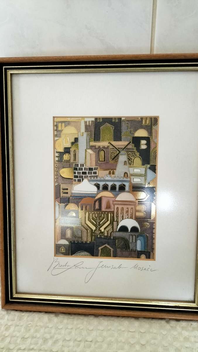 Magnificent Original Bracha Brym-Lavee Gold And Silver Mosaic Artwork Of Jerusalem