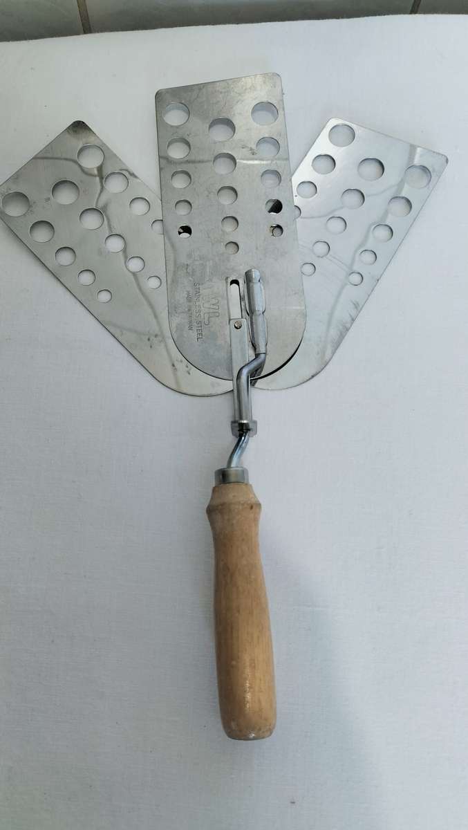 Rare Vintage Triple Expandable WL Stainless Steel with Wood Handle Spatula