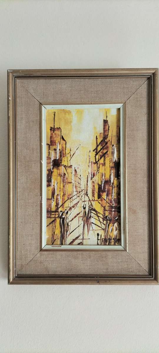 Extremely Rare 1978 Brutalist Style Oil on Canvas signed by Havé. (nr 2) Framed
