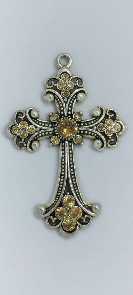 Magnificent Extra Large Bejeweled Metal Cross Pendant. Nr1