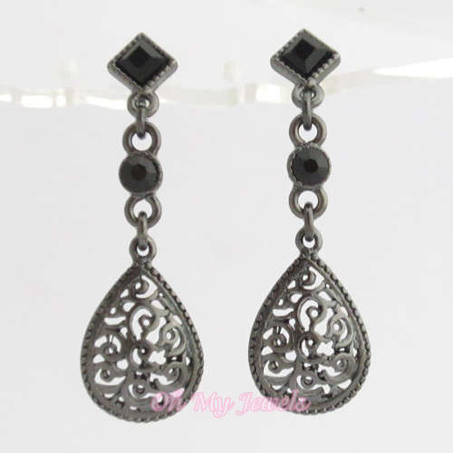 NIB PRINCESS HOUSE BLACK FILIGREE DANGLE EARRINGS E1300