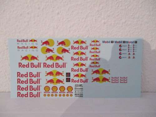 1/32 SCALE WATERSLIDE DECALS (REDBULL) IE:SCX NINCO SCALEXTRIC AIRFIX AND REVEL.......