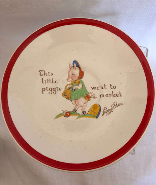 VERY RARE MIDWINTER NURSEYWARE CUP AND SAUCER LITTLE PIGGY WENT TO MARKET SIGNED PEGGY GIBBON