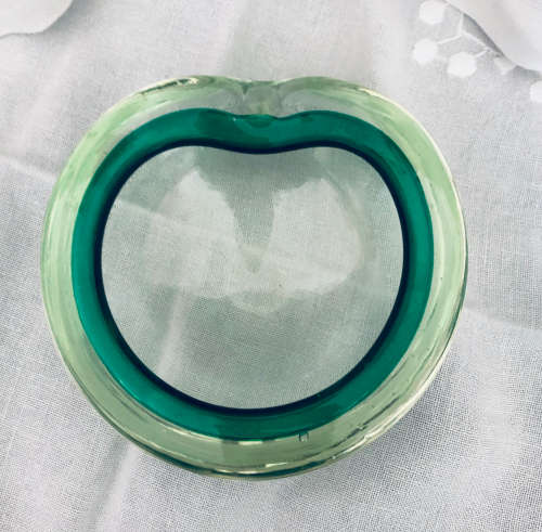 Murano Ashtray clear glass with green rim