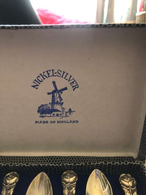 Vintage Made In Holland Nickle Silver Coffee Spoons In Original Box