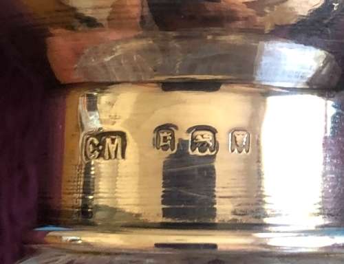 ANTIQUE SILVER TOP CRYSTAL PERFUME BOTTLE WITH ORIGINAL STOPPER c1918 LONDON