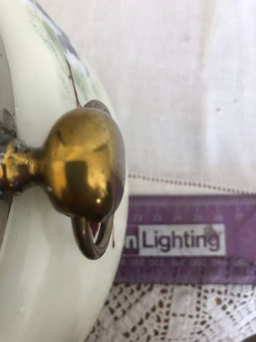 VINTAGE MILKGLASS BOWL DECORATED WITH FLOWERS & WITH SILVERPLATE RIM