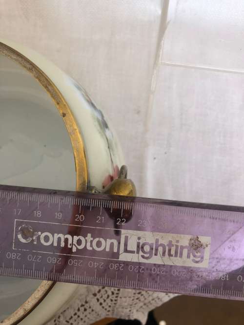 VINTAGE MILKGLASS BOWL DECORATED WITH FLOWERS & WITH SILVERPLATE RIM