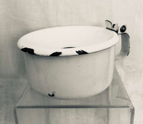 ANTIQUE WHITE ENAMEL SPITTOON MADE IN CHECZOSLAVAKIA