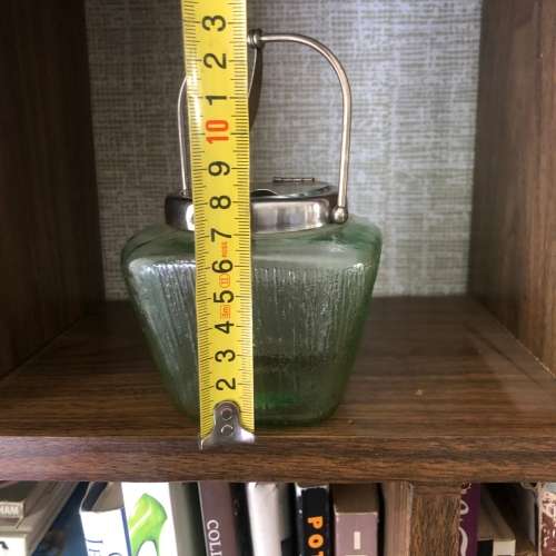 Vntage Green Glass And Silver Plated Jam/ Sugar Pot