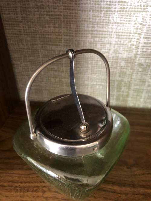 Vntage Green Glass And Silver Plated Jam/ Sugar Pot