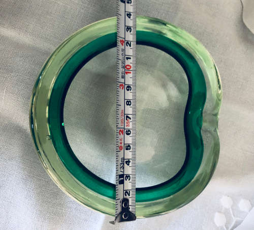 Murano Ashtray clear glass with green rim