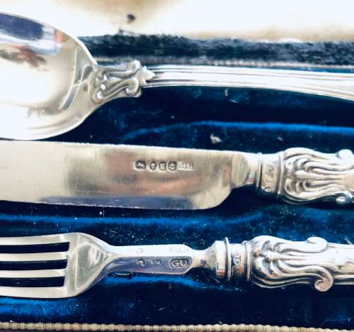 SILVER  HALLMARKED BIRMINGHAM c 1846 CHILDREN'S CHRISTENING / CUTLERY SET