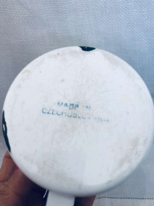 ANTIQUE WHITE ENAMEL SPITTOON MADE IN CHECZOSLAVAKIA