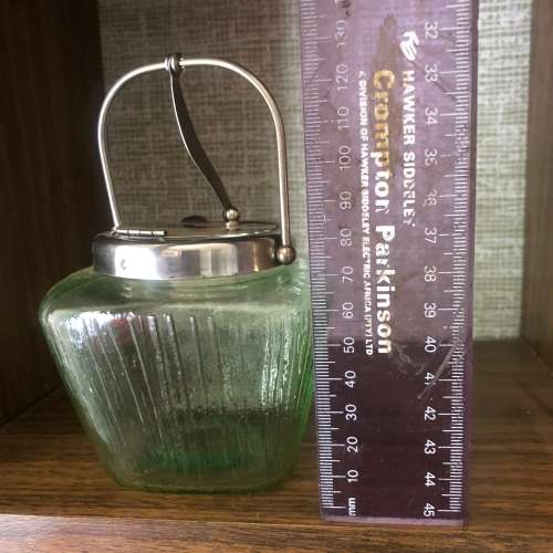 Vntage Green Glass And Silver Plated Jam/ Sugar Pot