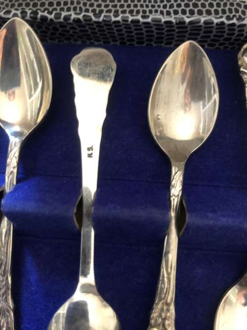 Vintage Made In Holland Nickle Silver Coffee Spoons In Original Box